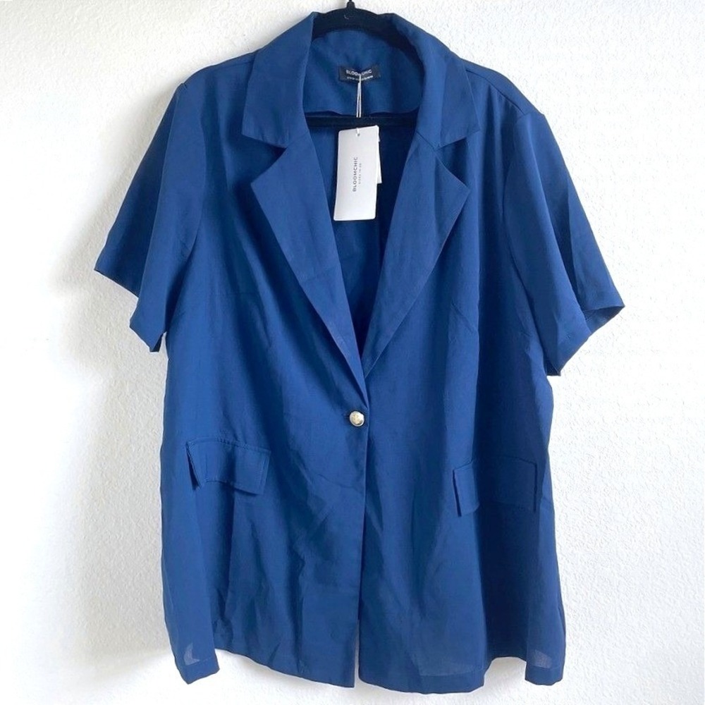 BloomChic Women's Navy Blue Short Sleeve Blazer Office Classy Business 18-20